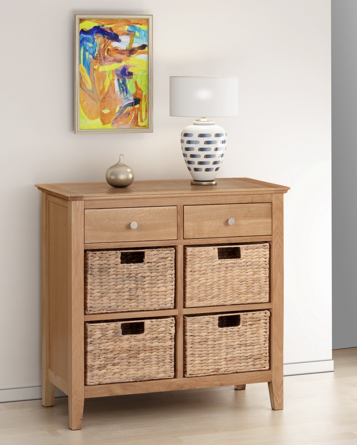 Hereford Oak Storage Table with 4 Baskets